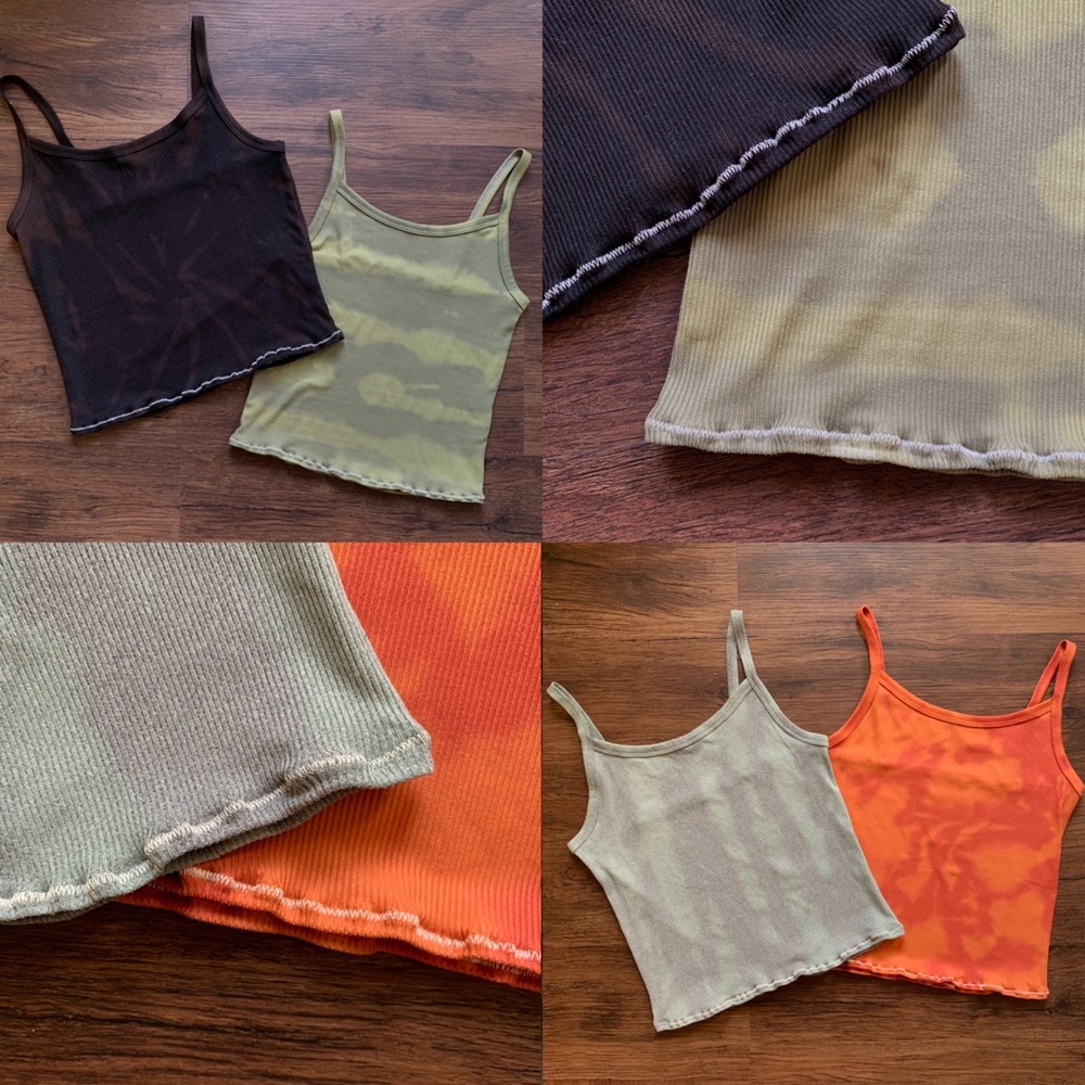 Cropped (lettuce cut), dyed tank tops